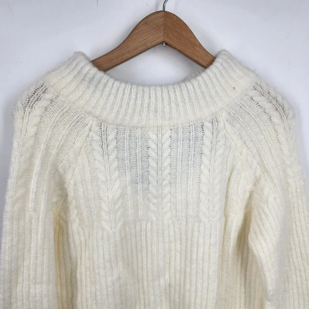 FRNCH‎ Women's Back Bow Tie Cable Knit Long Sleeve Cream Size S NWT